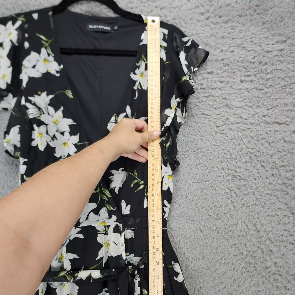 Alloy Apparel Dress Womens Large Bella Black White Floral V Neck Wrap Midi - Picture 6 of 10